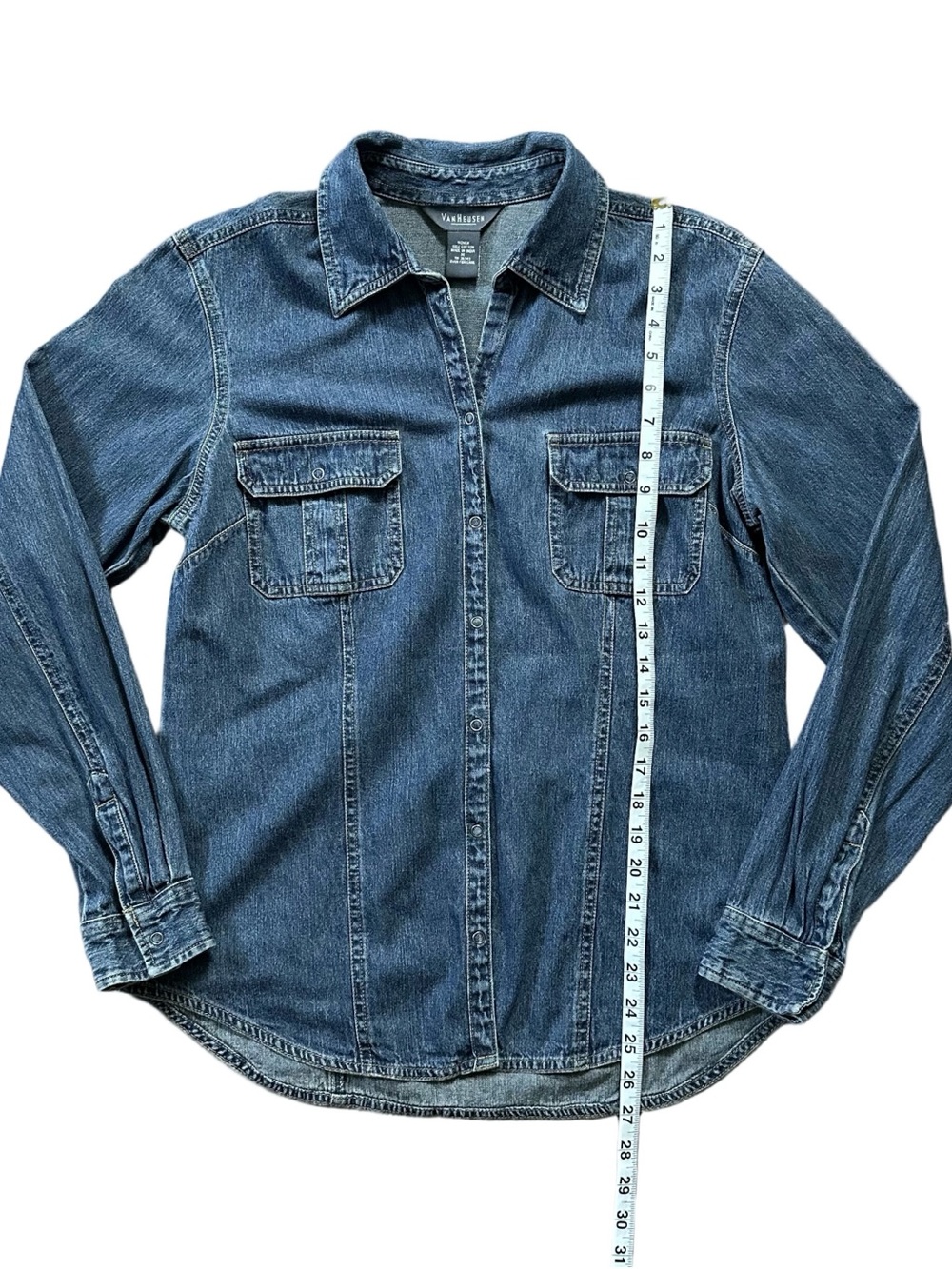 Van Heusen 100% Cotton Classic Denim Fitted Collared Shirt Medium - Picture 9 of 10